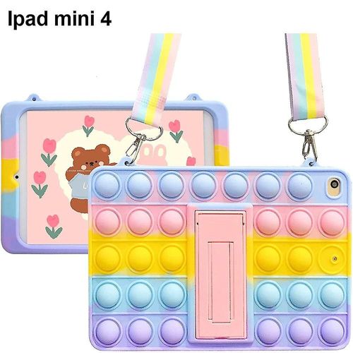 Coque En Silicone Pour Ipad Mini 4 Avec Motif Ours Arc-En-Ciel, Bulles Et C?urs ¿ Résistante, Anti-Stress, Antidérapante, Idée Cadeau