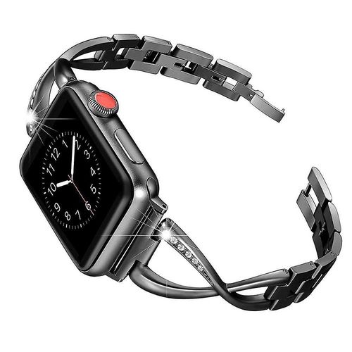 Bracelet Apple Watch Compatible Avec Les Séries 1 À 5, Métal Ajustable Avec Strass, Tailles 38 Mm Et 42 Mm