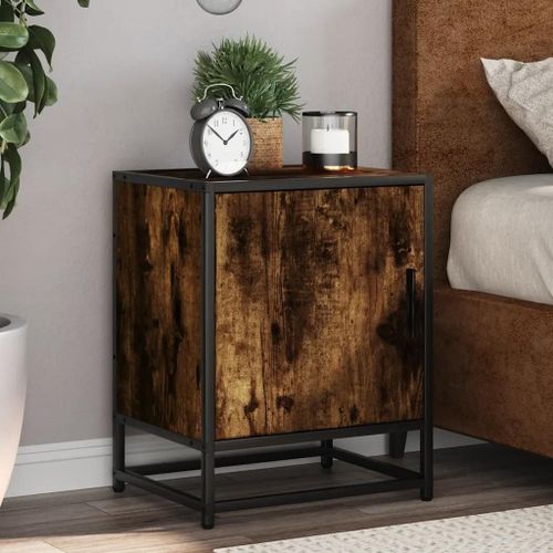 Table De Chevet Chêne Fumé 40x31x50 Cm Bois D'ingénierie Métal