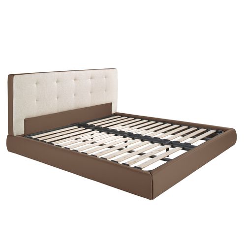 Lit Rembourré En Tissu Marron Et Éco-Cuir Marron Avec Revêtement Blanc Cassé