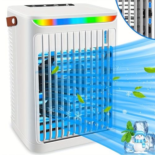 Blanc Climatiseur portable multifonction 5 1 Ventilateur, humidificateur et refroidisseur évaporatif 3 vitesses, minuterie, lumière LED Compact et silencieux pour maison/bureau Blanc/Noir