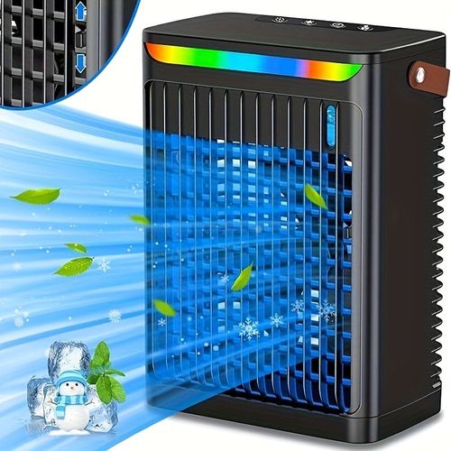 Noir Climatiseur portable multifonction 5 1 Ventilateur, humidificateur et refroidisseur évaporatif 3 vitesses, minuterie, lumière LED Compact et silencieux pour maison/bureau Blanc/Noir