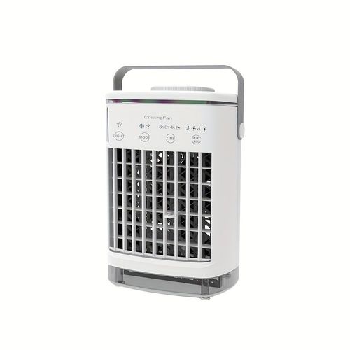 Blanc Mini Climatiseur Portable Puissant, Multifonction avec Ventilateur 4 Vitesses, Humidificateur et Télécommande Silencieux, Compact, Sans Fil, Usage Intérieur/Extérieur, Bureau et Maison