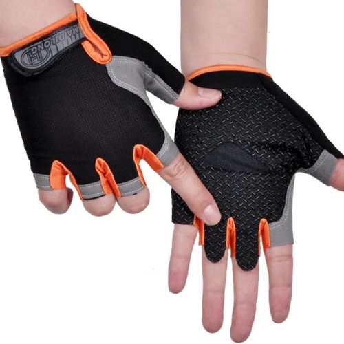 Gants D'haltères De Gymnastique Hommes Femmes Haltérophilie Fitness Sport Entraînement Gants D'exercice Antidérapant Respirant Demi Doigt Gant De Cyclisme-S-Orange
