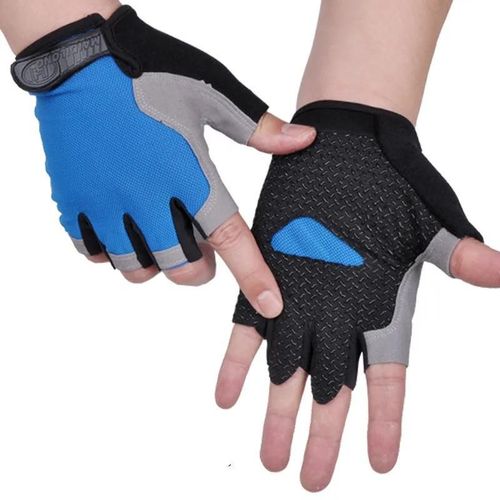 Gants D'haltères De Gymnastique Hommes Femmes Haltérophilie Fitness Sport Entraînement Gants D'exercice Antidérapant Respirant Demi Doigt Gant De Cyclisme-S-Bleu