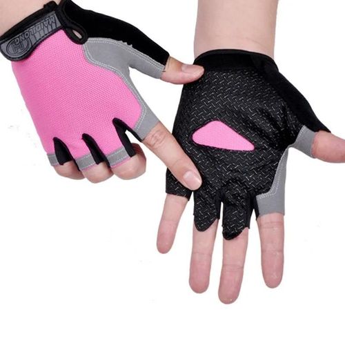 Gants D'haltères De Gymnastique Hommes Femmes Haltérophilie Fitness Sport Entraînement Gants D'exercice Antidérapant Respirant Demi Doigt Gant De Cyclisme-M-Rose