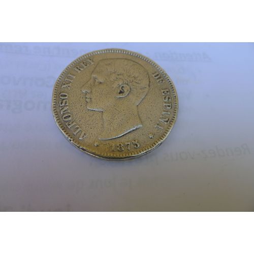 Pièce De Monnaie Espagnole De 5 Pesetas Année  1875