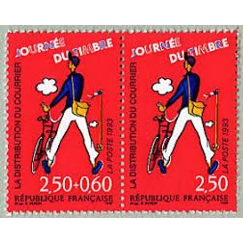 Journée Du Timbre : Les Métiers De La Poste : La Distribution Du Courrier Paire 2793a Année 1993 N° 2792 2793 Yvert Et Tellier Luxe