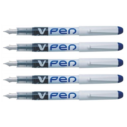 Pilot Lot De 5 Stylos Plume Jetable V-Pen Effacable Bleu