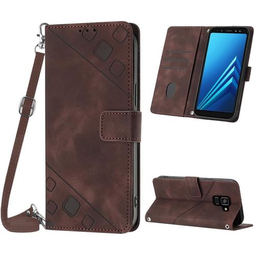 Coque Pour Samsung Galaxy A8 2018 / A5 2018, Pu Leather Flip Portefeuille Étui En Cuir, 3 Porte Cartes Fermeture Magnétique Bandoulière Réglable Coque Pour Samsung A8 2018 - Marron