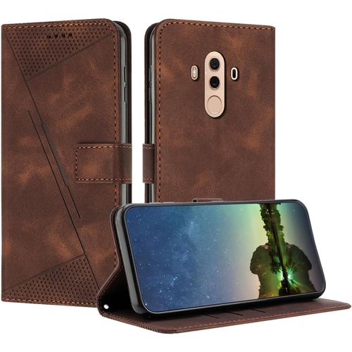 Etui Coque Pour Huawei Mate 10 Pro, Coque De Telephone En Cuir De Première Qualité Pochette De Portefeuille Porte Carte Magnétique Pour Coque Huawei Mate 10 Pro - Marron