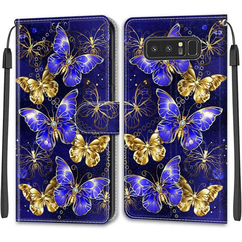 Coque Samsung Galaxy Note 8, Housse Samsung Note 8, Etui Premium Housse En Cuir Pochette Protection Portefeuille Rabat Clapet Case Porte Carte Magnétique Étui Antichoc Cover Papillon 3