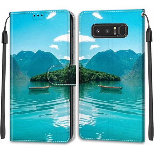 Coque Samsung Galaxy Note 8, Housse Samsung Note 8, Etui Premium Housse En Cuir Pochette Protection Portefeuille Rabat Clapet Case Porte Carte Magnétique Étui Antichoc Cover Bateau