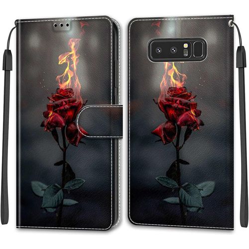 Coque Samsung Galaxy Note 8, Housse Samsung Note 8, Etui Premium Housse En Cuir Pochette Protection Portefeuille Rabat Clapet Case Porte Carte Magnétique Étui Antichoc Cover Rose