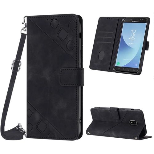 Coque Pour Samsung Galaxy J7 2017 /J730, Pu Leather Flip Portefeuille Étui En Cuir, 3 Porte Cartes Fermeture Magnétique Bandoulière Réglable Coque Pour Samsung J7 2017 - Noir