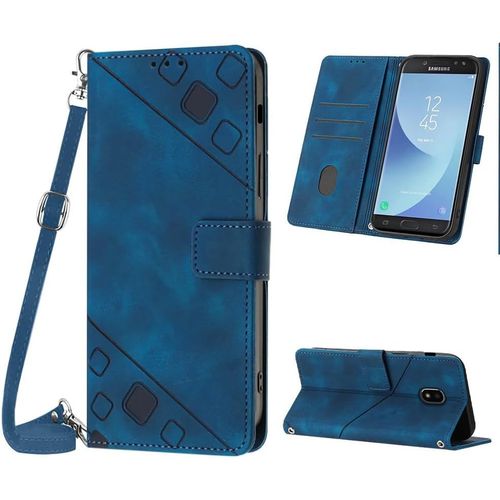 Coque Pour Samsung Galaxy J7 2017 /J730, Pu Leather Flip Portefeuille Étui En Cuir, 3 Porte Cartes Fermeture Magnétique Bandoulière Réglable Coque Pour Samsung J7 2017 - Bleu