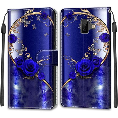 Coque Samsung Galaxy J6 Plus 2018/J6 Prime, Etui Premium Housse En Cuir Pochette Protection Portefeuille Rabat Clapet Case Porte Carte Magnétique Étui Antichoc Cover Papillon 1
