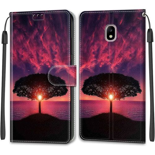 Coque Samsung Galaxy J7 2017 /J730, Housse Samsung J7 2017 /J730, Etui Housse En Cuir Pochette Protection Portefeuille Rabat Clapet Case Porte Carte Magnétique Étui Cover Crépuscule