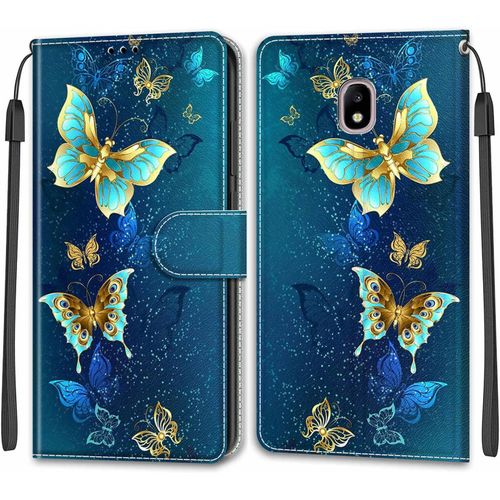 Coque Samsung Galaxy J7 2017 /J730, Housse Samsung J7 2017 /J730, Etui Housse En Cuir Pochette Protection Portefeuille Rabat Clapet Case Porte Carte Magnétique Étui Cover Papillon 4