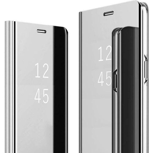 Coque Pour Huawei Y6 Pro 2019,Miroir Galvanisé Plate-Forme D'observation Pliable Miroir De Maquillage Étui À Rabat Pratique,Étui De Protection Tout Compris Argent