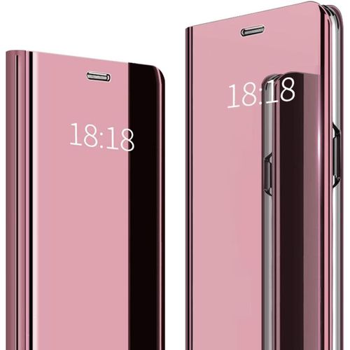 Coque Pour Huawei Y6 Pro 2019,Miroir Galvanisé Plate-Forme D'observation Pliable Miroir De Maquillage Étui À Rabat Pratique,Étui De Protection Tout Compris Rose