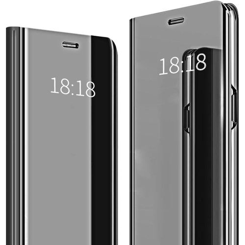 Coque Pour Huawei Y6 Pro 2019,Miroir Galvanisé Plate-Forme D'observation Pliable Miroir De Maquillage Étui À Rabat Pratique,Étui De Protection Tout Compris Noir