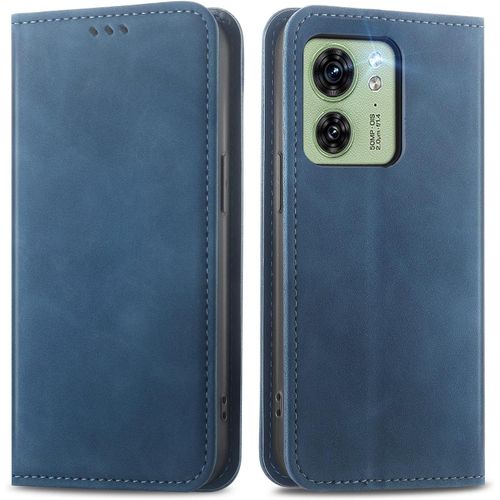Coque Pour Motorola Edge 40, Étui Portefeuille Folio En Cuir Pu Fermeture Magnétique , Coque À Intérieure En Tpu, Support Pour Cartes Housse. Bleu