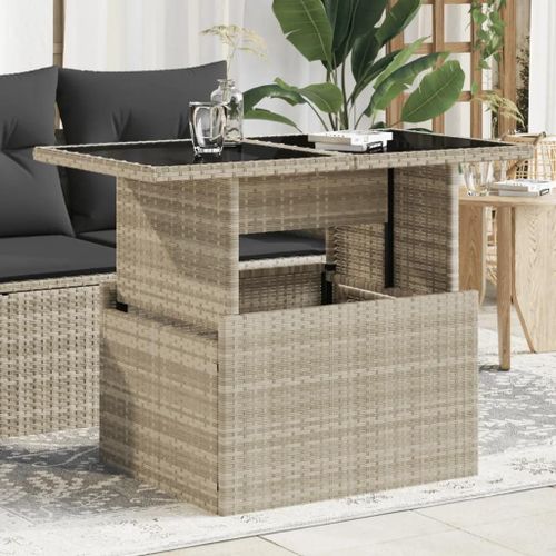 Table De Jardin Dessus En Verre Gris Clair 100x55x73 Cm Rotin