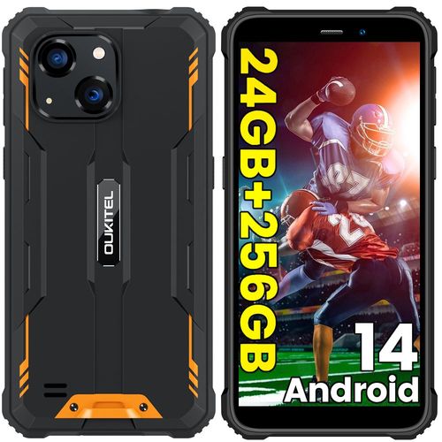 OUKITEL WP32 Pro 24 Go + 256 Go Android 14 Octa-Core Incassable 6300mAh Caméra 20MP 6" Dual 4G SIM/IP68/NFC/OTG/FM - Orange