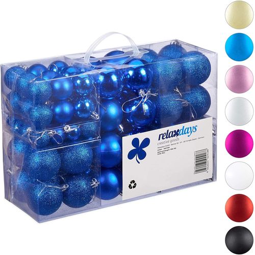 Relaxdays, bleu, Lot de 100, Décoration, polies, scintillantes et luisantes, Boule de Noël ? 3, 4&6 cm, polystyrène, 7 x 6 x 6 cm