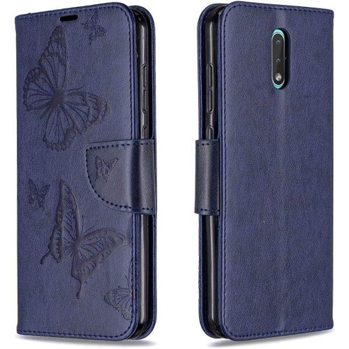 Coque Nokia 2.3 Étui Housse En Cuir Pu+Tpu Silicone Souple Coque De Protection Portefeuille Pochette Flip Wallet Case Pour Nokia 2.3 6.2"" Bleu Foncé
