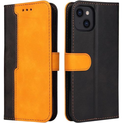 Coque Iphone 13,Antichoc Cover Cuir Pu Souple Avec Fente Pour Carte Et Support Étui À Rabat Portefeuille Etui Coque Pour Iphone 13 -Orange