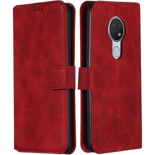 Coque Nokia 6.2 Antichoc Emplacement Carte Support Cuir Pu Clapet Portefeuille Étui Coque Pour Nokia 6.2 6.3"" Rouge