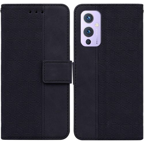 Coque Oneplus 9 Cuir À Motif Texturé Géométrique Résistant Aux Rayures À Clapet Portefeuille Étui Cover Pour Oneplus 9 6.55"" Le Noir