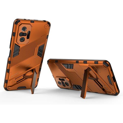 Coque Pour Redmi Note 10 Pro Avec Verre Trempé Protection Écran Double Couche Housse Antichoc Bumper Avec Béquille Etui De Protection Pour Xiaomi Redmi Note 10 Pro 6.67"" Orange