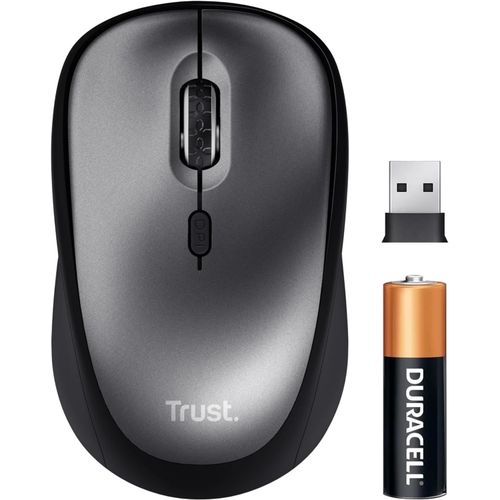 Trust Souris sans Fil Silencieuse avec Pile pour Gauchers et Droitiers, 800-1600 DPI, 83% Plastique Recyclé, Récepteur USB Stockable, Mouse Compacte pour Ordinateur Portable, PC, Mac - Noir