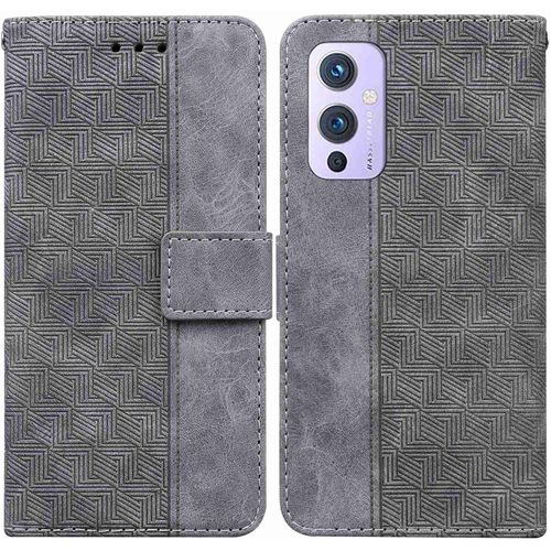 Coque Oneplus 9 Cuir À Motif Texturé Géométrique Résistant Aux Rayures À Clapet Portefeuille Étui Cover Pour Oneplus 9 6.55"" Cendre