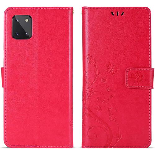 Coque Samsung Galaxy Note10 Lite, Etui Portefeuille Rabat Cuir À Motif Relief Fentes Cartes Coque Intérieure Tpu Fonction Support Fermeture Magnétique Pour Samsung Galaxy Note10 Lite Rouge