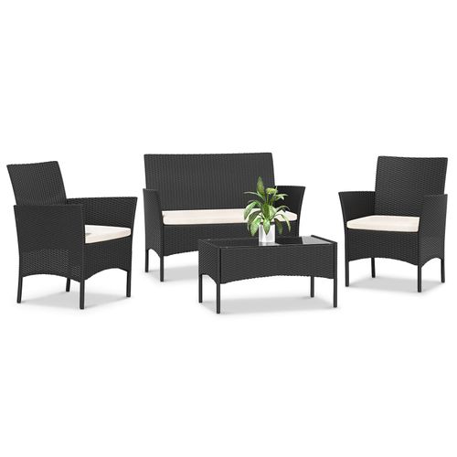 Salon De Jardin Extérieur Rotin En 4 Pièces - Table Et Chaise De Jardin Exterieur -Pour Terrasse, Jardin, Balcon, Noir