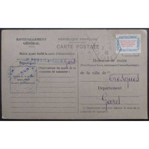 France Service N°15a Sur Carte De Ravitaillement De St Pons (Gard) Pour Tresques (Gard)