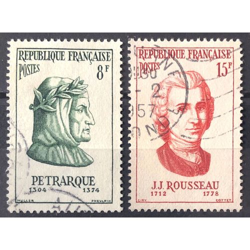 Personnages Etrangers 1956 - Pétrarque (Poete Italien) 8f (Très Joli N° 1082) + Rousseau (Littérateur Suisse) 15f (Très Joli N° 1084) Obl - France Année 1956 - Brn83 - N33301