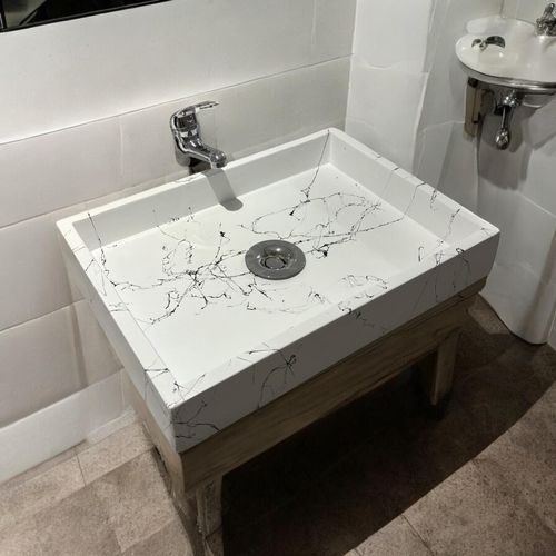 Vasque À Poser En Béton Blanc Marbre 47x35x7 ,Fabriqué Artisanalement En France Par Gakeal