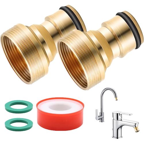 2 Pièces Adaptateur Robinet Tuyau Arrosage Universel, Raccords Rapide de Robinet avec Deux Rondelles Adaptateur, Adaptateur Robinet Cuisine pour Tuyau d'arrosage(M22 et M24,Doré)