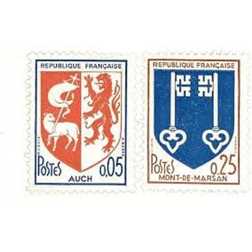 Armoiries De Villes (5) : Auch Et Mont De Marsant La Paire Année 1966 N° 1468 1469 Yvert Et Tellier Luxe