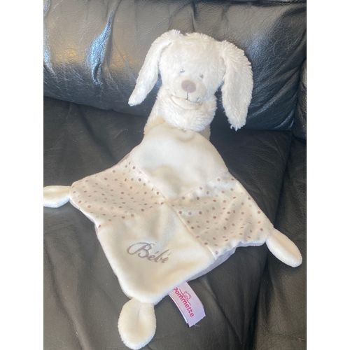 Doudou Peluche Lapin Blanc Pois Marron Mouchoir Bébé Pommette 13cm