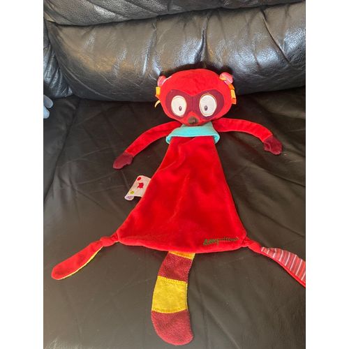 Doudou Plat Georges Le Lémurien Rouge Bleu Jaune Lilliputiens 30-40cm