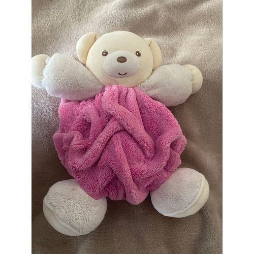 Peluche Patapouf Ours Kaloo Plume Rose Tête Blanche 28cm