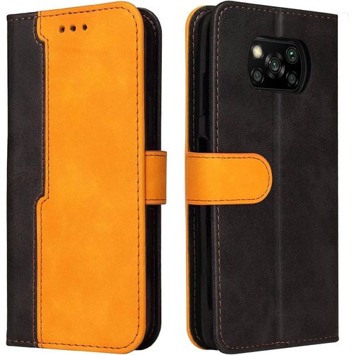 Coque Xiaomi Poco X3 Nfc,Antichoc Cover Cuir Pu Souple Avec Fente Pour Carte Et Support Étui À Rabat Portefeuille Etui Coque Pour Xiaomi Poco X3 Nfc -Orange