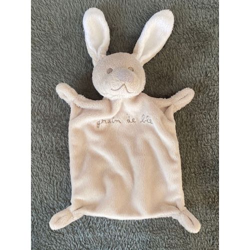 Doudou Peluche Lapin Plat Gris Et Blanc Grain De Blé 26cm