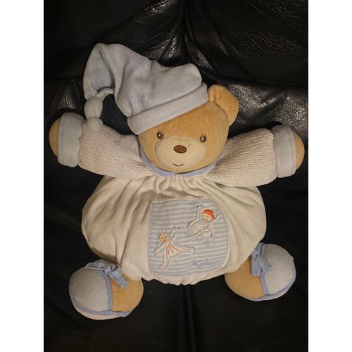 Doudou Patapouf Ours Blanc Bleu Blue Laine Enfant Kaloo Brodé 28-30cm